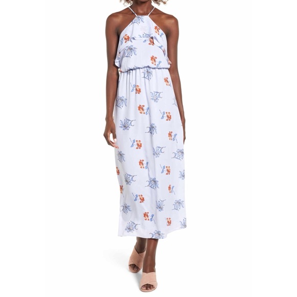 Lush Dresses & Skirts - Lush Maxi Dress Floral Light Blue High Neck Sz L